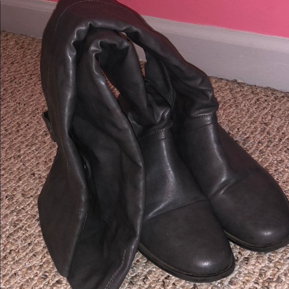 Grey Knee High Boots